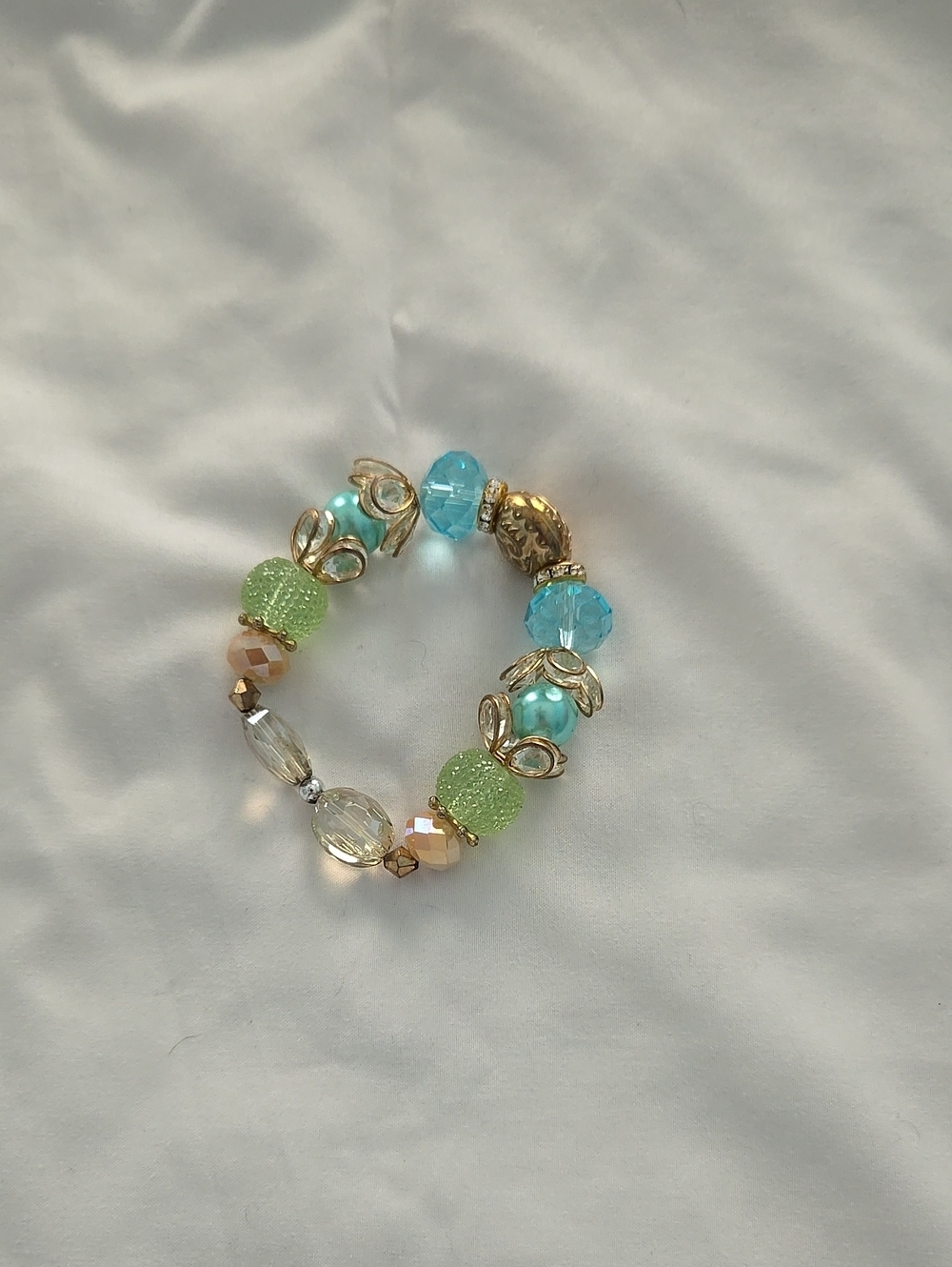 Turquoise & Lime Glass Bead Stretch Bracelet